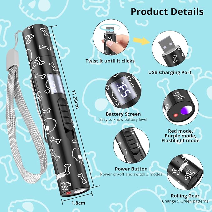 Waputne Cat Toy for Indoor Cats, Battery Level Display Screen, USB Rechargeable Kitten Toys with 7 Adjustable Patterns, Interactive Chase Toys for Indoor Cats & Dogs, Training & Exercise Fun（1 pcs）