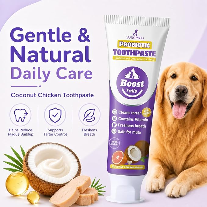 Dog Toothbrush Kit, 2.5oz Toothpaste, Dual-Head & Finger Brush | Gentle Dog Care. For Dogs Over 20 lb. Soft Brush Comfort. Coconut Chicken Flavor. Easy Daily Routine.