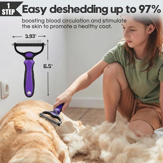 Bonteck Dog Slicker Brush for Dogs Grooming Kit 5PCS | Large Dog Brush for Goldendoodles Poodles Doodles | Long Pin Haired Brush | Poodle Brushes and Comb (Purple)