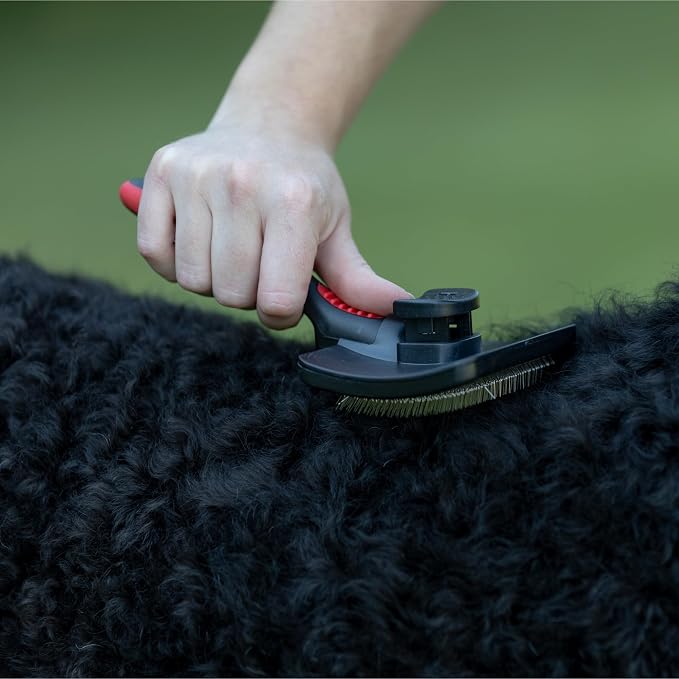 Jeffers Pet Self-Cleaning Slicker Brush for Dogs & Cats – Self Cleaning Button, Removes Tangles & Loose Hair, Non Slip Handle for Easy Grooming, Go To Gift for Pet Owners – Black, Red - Medium