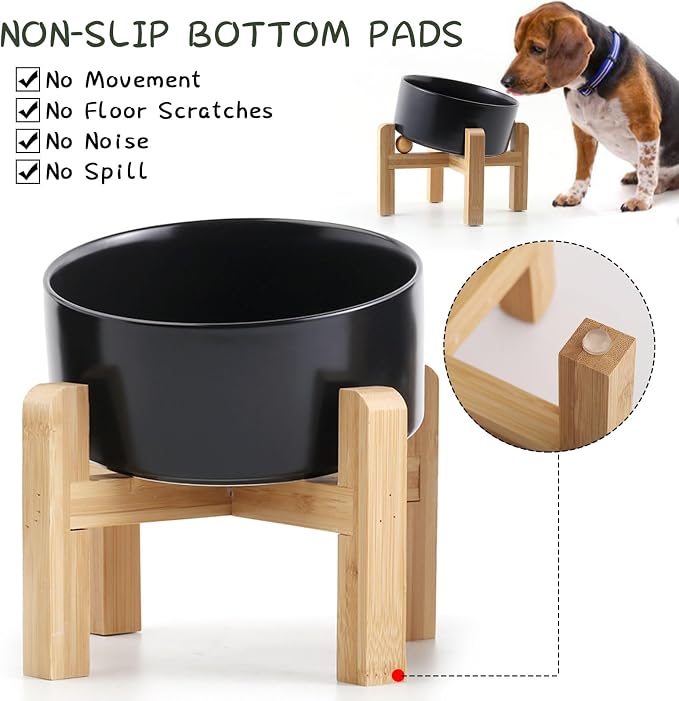Petygooing Black Raised/Elevated 15°Slanted Ceramic Dog Bowl for Small Breeds,Tilted Anti Slip Pet Feeding Bowl,Food Water Dish with Stand for Cats and Small Dogs Puppy 13.5 OZ (5.1In /1.7 Cups)