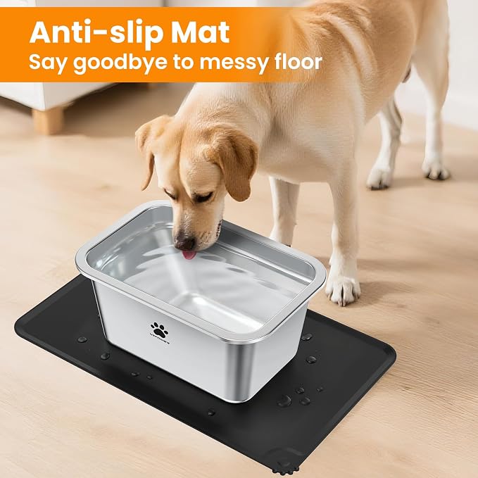 URPOWER 1.65 Gallon Large Dog Water Bowl, 2 Pack Thickened Stainless Steel Dog Water & Food Bowls with Non-Slip Mat, Spill-Proof Metal Pet Bowl Set for Medium, Large, X-Large Dogs, Indoor/Outdoor Use