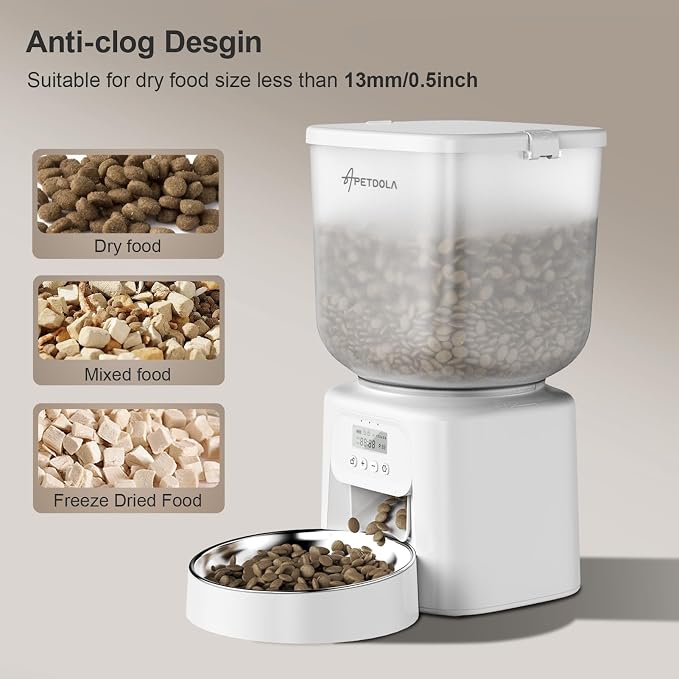 Automatic Cat Feeder, 5L/21Cups Timed Cat Dry Food Dispenser with Dual Power Supply, Programmable Portion Control, Auto Pet Feeder for Cats and Dogs