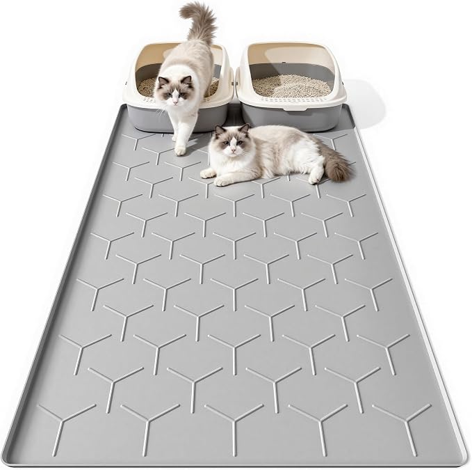 Bulkniu Silicone XL Cat Litter Mat, 28"X40", Raised Edge Waterproof, Grey | Litter Trapping & Recycling, Easy to Clean, Non-Slip, Durable Safe & Odorless, Paw Friendly