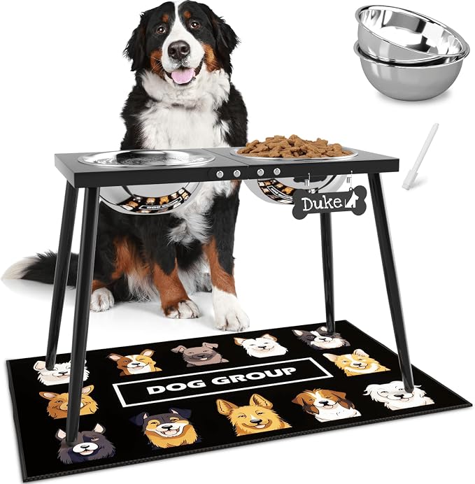 ADENGL Metal Elevated Dog Bowls, 17in Tall Raised Dog Bowl Stand, Dogs Raised Stand with 3000ml Stainless Steel Bowls and Sprill Proof Mat for Extra Large Breeds