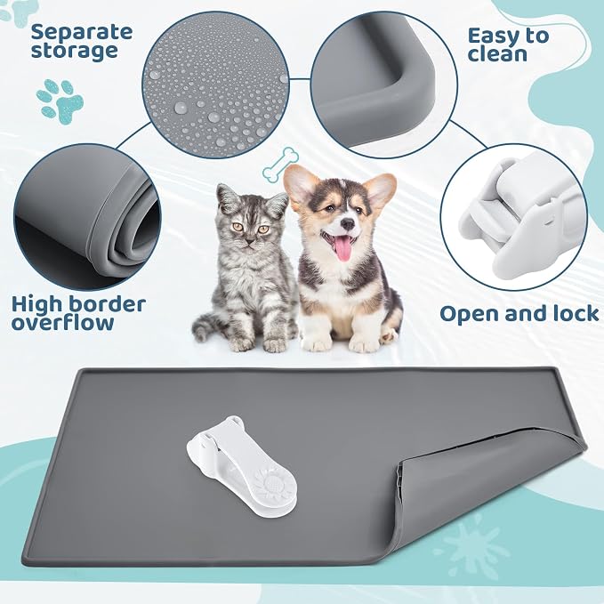 Timgle 1 Dog Pee Pad Holder Puppy Pad Tray 30 x 24 Inches Silicone Dog Potty Tray No Spill Pee Mat Potty Cushion Holder with 4 Clamps for Pets, Easy to Clean and Store(Gray)