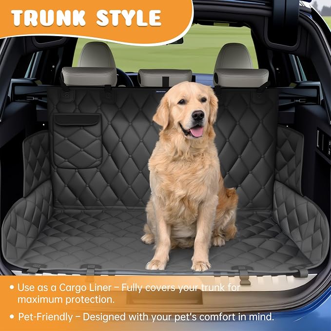 Dog Car Seat Cover for Back Seat 100% Waterproof, Long-Lasting and Soft Nonslip Backseat Dog Cover for Cars, SUVs and Trucks, 600D Oxford Fabric, Black, Standard (54" W x 59" L)