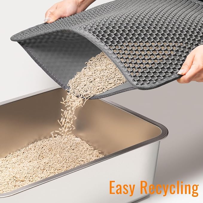 Cat Litter Mat Double Layer Waterproof Urine Proof Trapping, Gray, 30x22 Inch, Honeycomb Pattern, Eva Foam