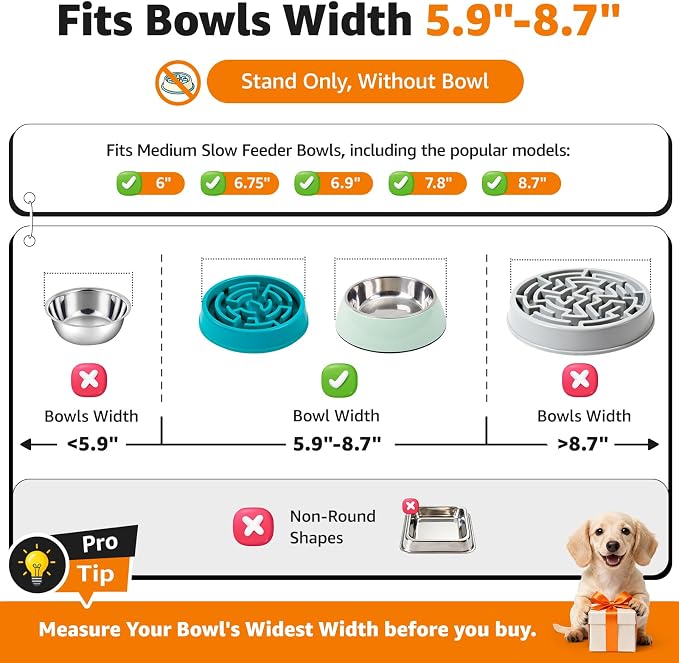 LOOBANI Elevated Dog Bowl Stand Adjustable 5.9"-8.7" Width for Seniors Dogs | for Senior & Arthritic Dogs, Reduces Neck Strain, Non-Slip Rubber Feet, Rust-Proof Stand, Easy Clean