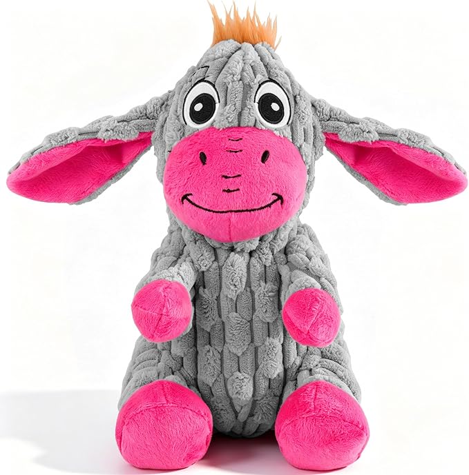 Squeaky Plush Dog Toy, Crinkle Ears Interactive Dog Chew Toy for Small Medium Dogs, Durable Corduroy Stuffed Animal Dog Toys for Puppy Teething, Boredom Relief & Indoor Fetch Play