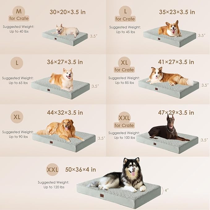 EHEYCIGA Orthopedic Dog Bed Medium with Removable Washable Cover, 30x20 | Egg Crate Foam Support, Durable Oxford fabric, Non-Slip Bottom, Machine Washable, Soft Waterproof Plush Pet Bed Mat For Crate