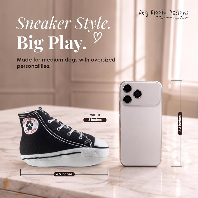 Dog Diggin Designs Dogverse All Paw Sneakers Plush Dog Toy | Luxury-Inspired Parody Designer Sneaker with Squeaker, Soft Plush Fashion Dog Toy – Street-Style Play Essential