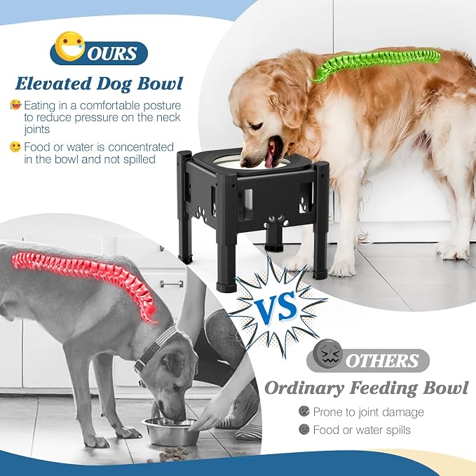 Lewondr Elevated Dog Water Bowl No Spill with 3 Heights Adjustable Stand | Water & Slow Feeder Bowls, Adjustable Dog Slow Feeder Bowl Non-Slip Dog Bowl Stand for Medium Large Breed
