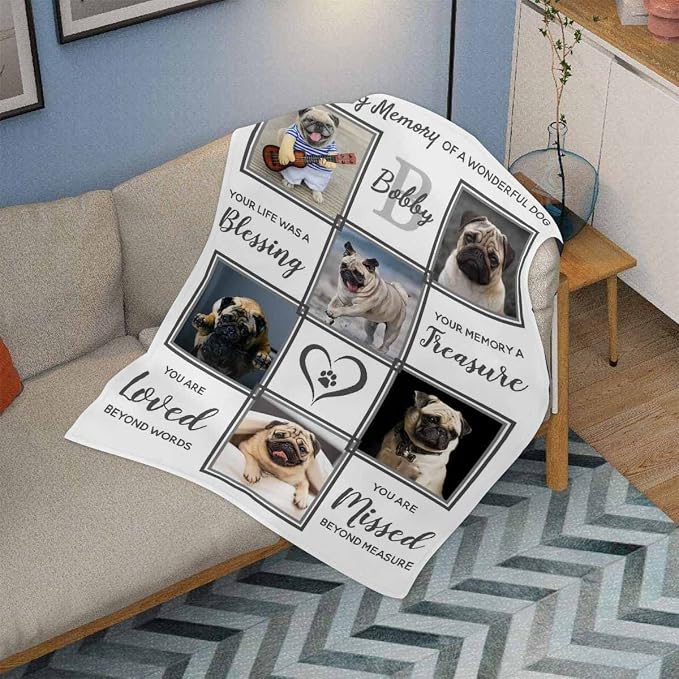 Personalized Memorial Fleece Blanket with Dog Cat Photo in Loving Memory of A Wonderful Dog White Custom Pet Sympathy Remembrance Gift for Family and Friends 40X50 Inch