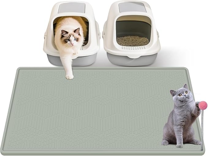 Cat Litter Mat, 38"X25" Large Litter Box Mat, Waterproof and Easy to Clean Silicone Cat Mat for Litter Box, Mat Litter Trapping Mat for Scatter Control, Keep the Floor Clean (Green)