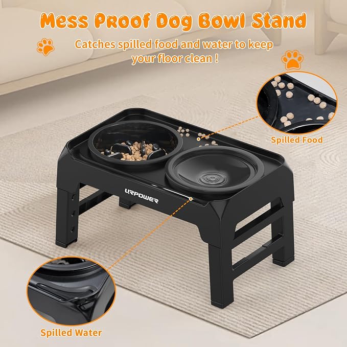 URPOWER Raised Dog Bowls 4 Height Adjustable Elevated Bowl Stand | Stainless Steel Water Bowl Non-Slip Dog Food Bowls Stand for Small Medium Large Dogs and Pets
