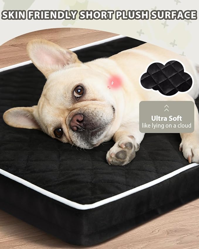 NUPIDA Orthopedic Dog Beds Large Sized Dog Waterproof Pet Kennel Pad with Removable Washable Cover and Non-Slip Bottom, 35x23 Inch, Black