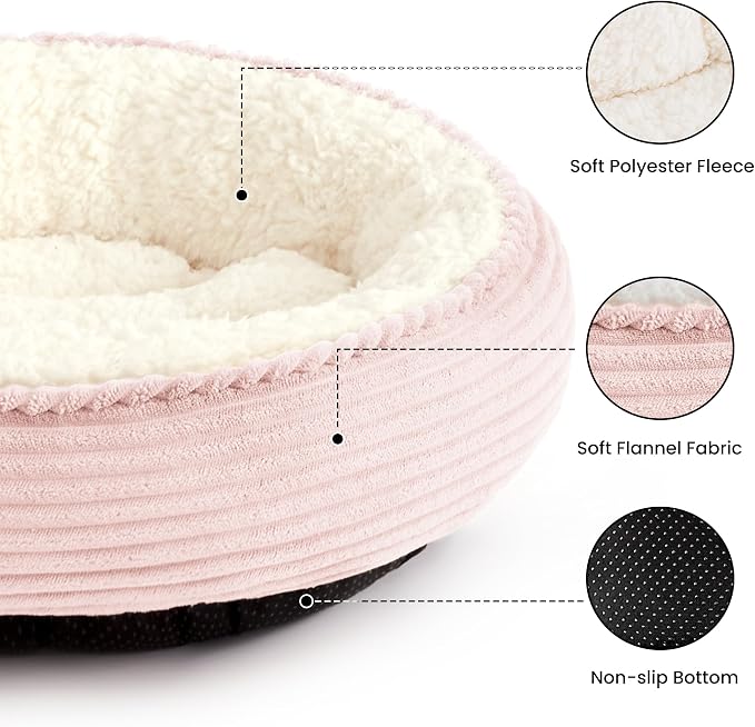 Love's cabin Round Donut Cat and Dog Cushion Bed, 20in Pet Bed for Cats or Small Dogs, Anti-Slip & Water-Resistant Bottom, Super Soft Durable Fabric Pet beds, Washable Luxury Cat Dog Bed Pink Stripe