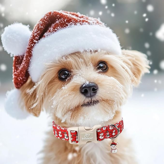 Christmas Dog Collar - Cute Red Snowman Christmas Puppy Collar with Safety Buckle, Soft Adjustable Holiday Dog Collars for Small Medium Large Dogs M