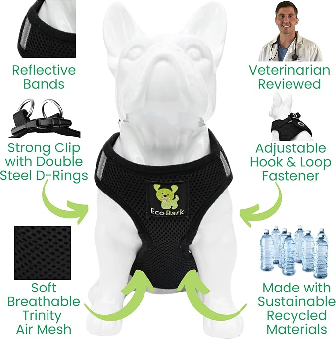 EcoBark Rapid Fastener Super Comfort Fully Adjustable Double Padded Step in Dog Harness (X-Large, Black)