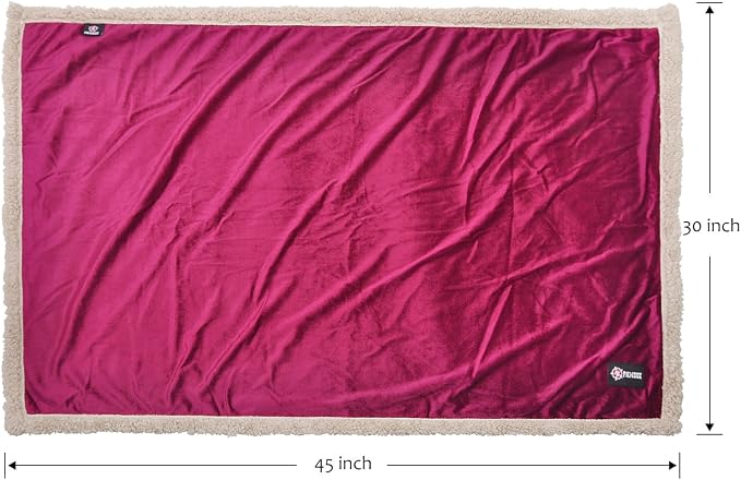 Pawsse Sherpa Puppy Blanket for Small Dogs Kitten, Warm Flannel Plush Pet Bed Blanket Reversible, 45"x30" Wine/Tan