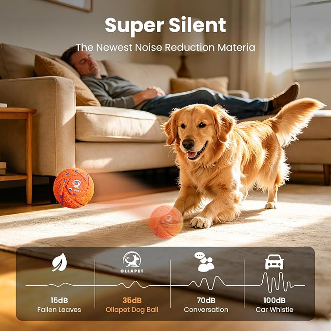 Smart Interactive Dog Toys - Auto Bouncing & Rolling Ball, 3 Interactive Modes, Chew-Resistant E-TPU Material, IPX7 Waterproof, Smart Chase Pet Toy Ball for Medium and Large Dogs - Orange