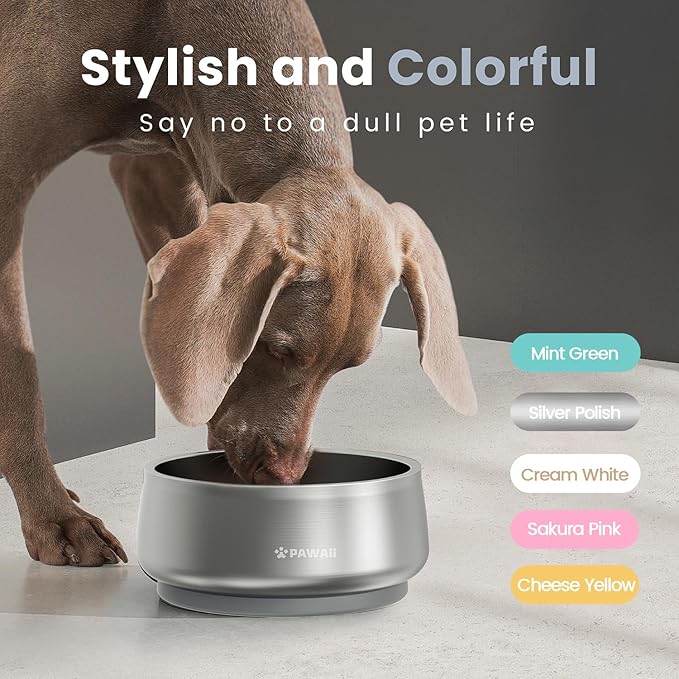 Pawaii Dog Bowl,34 oz Stainless Steel Food and Water Bowl,ID Tag,1 Pack | Double-Wall Design,Non-Slip Rubber Base,Dishwasher Safe,Smooth Open Design, Not a Slow Feeder,Easy-Rinse Interior
