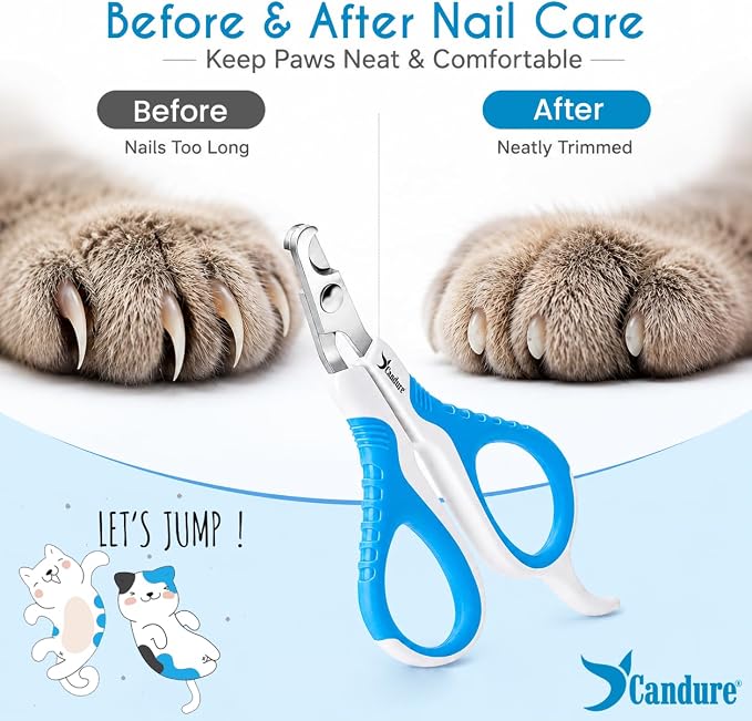Candure Cat Nail Clipper Stainless Steel Cat Claw Trimmers for Rabbits, Guinea Pigs, Birds, Puppies, Kittens and Small Animals Pet Nail Clipper for Professional and Home Use 4" White & Blue