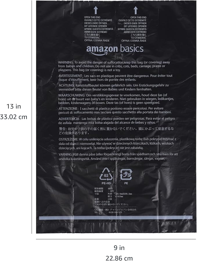 Amazon Basics Dog Poop Leak Proof Bags with Dispenser and Leash Clip, Unscented, 13" x 9", (60 Rolls), 900 Count (Pack of 6)