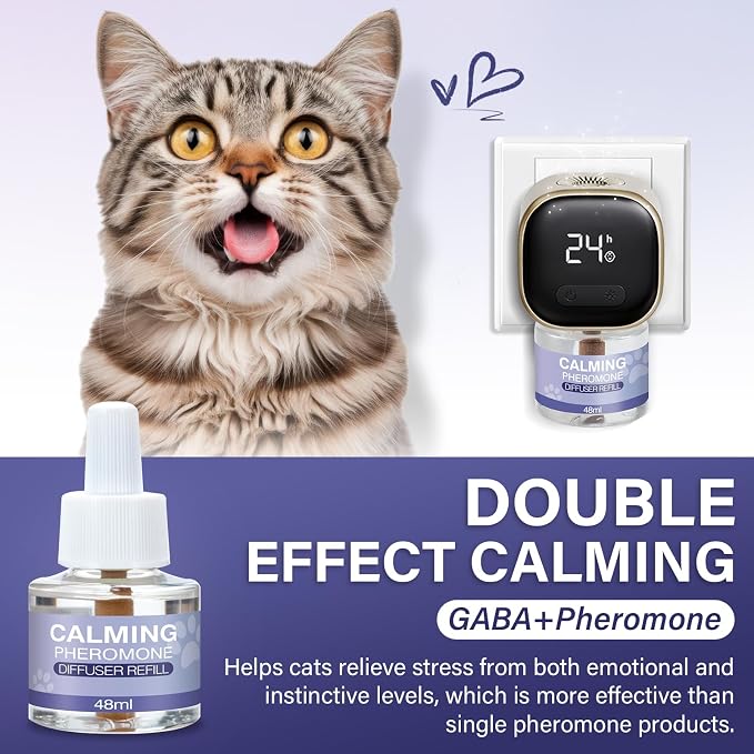 Cat Calming Diffuser Refill 4 Pack Pheromone Diffuser to Calm Cats 120 Days Effectively Anti Anxiety Relief Stress Cat Pheromones Calming Refills 48ml/Bottle Fits All Cats And Common Diffusers Plug in