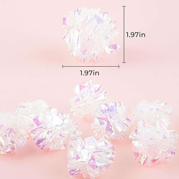AUEAR, 20 Pack Dye Free Cat Crinkle Balls 2" Mylar Sounds Shiny Kitty Glitter for Cats