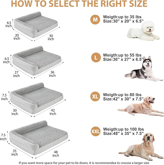 BFPETHOME Orthopedic Washable Dog Bed, Sleeping Couch for Large Senior Dogs | Deluxe Plush Rose Velvet Washable Cover, Egg Crate Foam Support, Waterproof Lining, Non-Slip Bottom, Senior Dogs