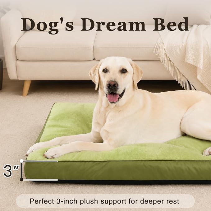 NUPIDA Waterproof Large Dog Bed for Crate with Washable Cover, 35x22, Green | TPU Waterproof Layer, Easy Clean Cover, Soft Plush Surface, Durable Oxford fabric, Non-Slip Bottom, For Large Breeds ≤50lbs