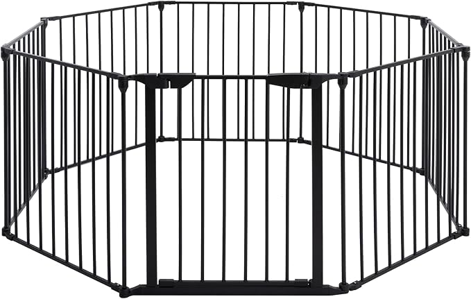 196" Extra Wide Baby Gate Metal Safety Playpen - Fireplace Fence for Toddler/Pet/Dog, Max Length 196", 8-Panel (30" H, Black)