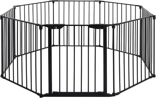 196" Extra Wide Baby Gate Metal Safety Playpen - Fireplace Fence for Toddler/Pet/Dog, Max Length 196", 8-Panel (30" H, Black)