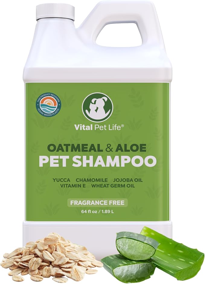 Oatmeal Shampoo for Dogs - Helps Dry Coats & Itchy Sensitive Skin, 64 oz | Aloe Vera, Chamomile, Jojoba Oil, Vitamin E, No Parabens or Artificial Dyes
