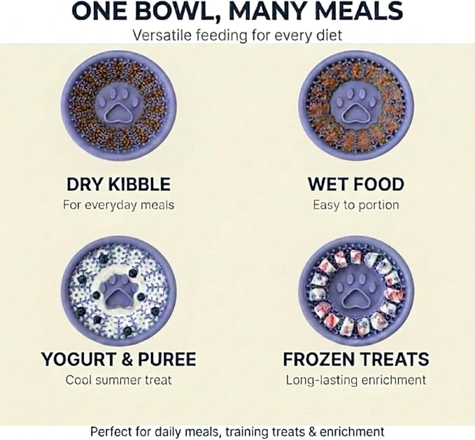 Dog Slow Feeder to Prevent Fast Eating, Dog Lick Bowl with Non-Slip Suction Base, Chew-Resistant Steel Rim & BPA-Free Silicone, Helps Extend Mealtime & Keep Dogs Calm(Purple)