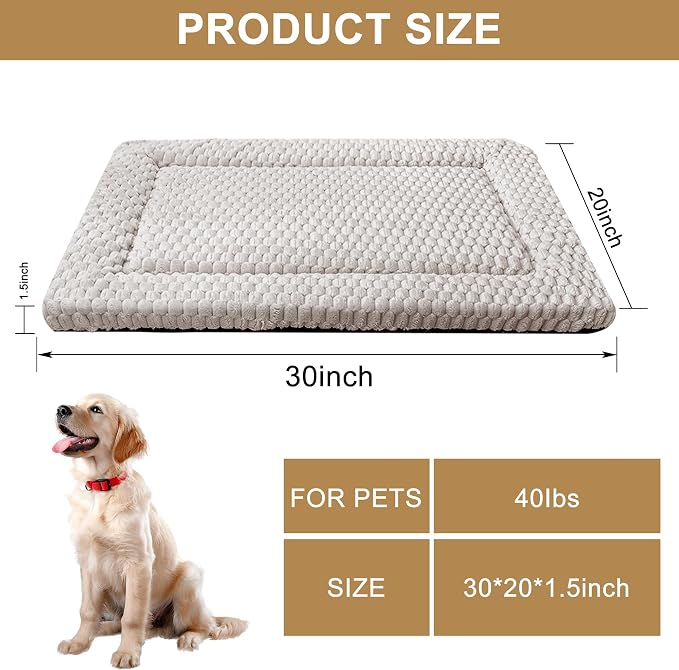 Dog Bed Mat,Reversible & Ultra Soft Kennel Pad-Machine Washable Pet Bed for Dogs & Cats-All-Weather Crate Liner for Crates,Carriers & Travel (Light Gray, 30" L x 20" W x 1.5" Th)