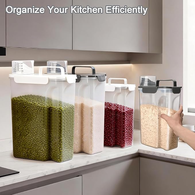 Rice Storage Containers, Airtight Cereal Containers Storage, BPA Free Rice dispenser for Flour, Pasta, Grain and Baking, Pet Dog Cat Bird Food Container 20lb+ 10lb Grey
