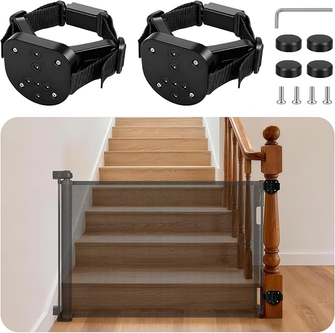 2Pcs Baby Gate Stair Railing Banister Adapter, Mounting Kit for Stairway | Fits 1.9-4.72'' Diameter Universal Banisters, Wide Square/Round Railings No-Drill for Most Gates,Adjustable Fixed Strap,Black