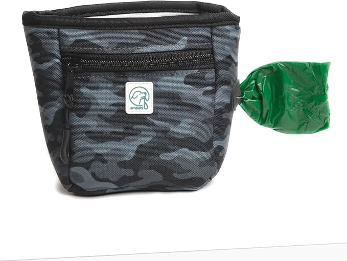 Embark Dog Treat Pouch - Waterproof Training Bag & Portable Water Bowl | Leakproof Treat Bag with Hook, Magnetic Closure, Extra Pocket for Phone & Keys with Poop Bag Outlet For Dogs - Black Camo