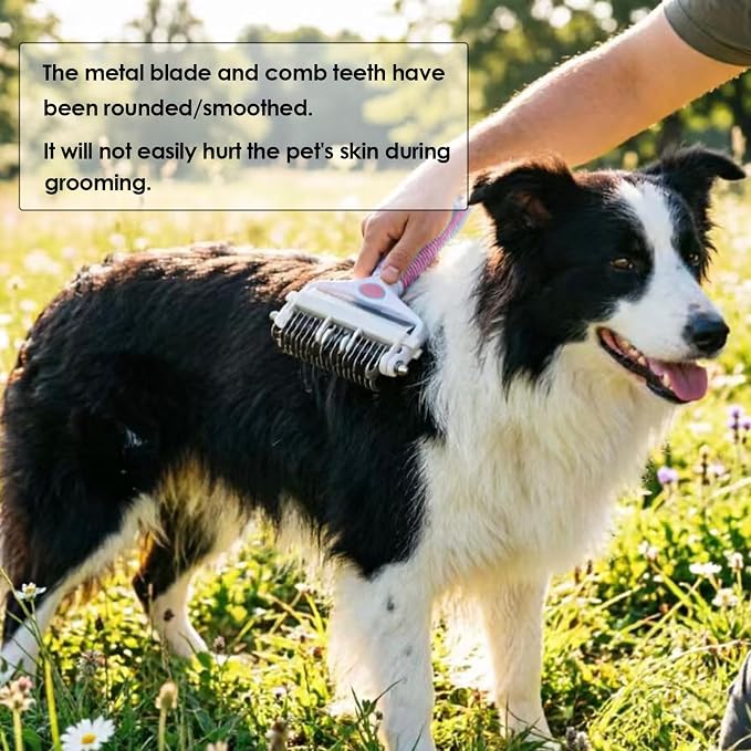 3-IN-1 Pet Grooming Brush, Undercoat Rake, Dematting Comb & Deshedding Tool | Pink Shedding Control Tool for Long Haired Dogs and Cats, Tangles & Loose Fur, Reduces Shedding & Prevents Hair Mess Removal