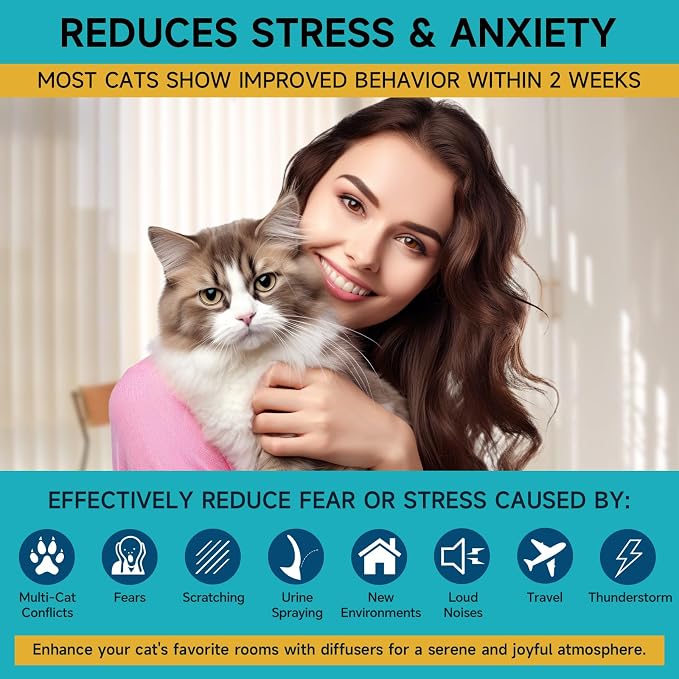 Woyamay Cat Calming Diffuser Refills for Cats Relieve Anxiety & Stress | 6-Month Supply Cat Pheromones Calming Diffuser Refills for Cats, Cat Pheromone Diffuser Refills (Fits All Common Diffuser)