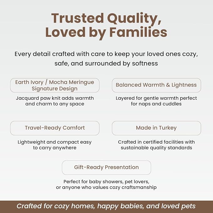 100% Organic Cotton Pet Blanket 30 x 38 in – Plush Double Layer Sherpa, Cozy Throw for Small Dogs, Cats & Baby – Earth Ivory/Mocha Meringue