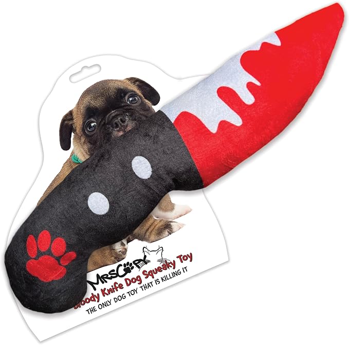 Bloody Knife® Brand Dog Toy (Large) | Halloween Horror Plush Toy for Medium and Large Dog Breeds | Scary Funny Squeaky and Crinkle Toy | Machine Washable