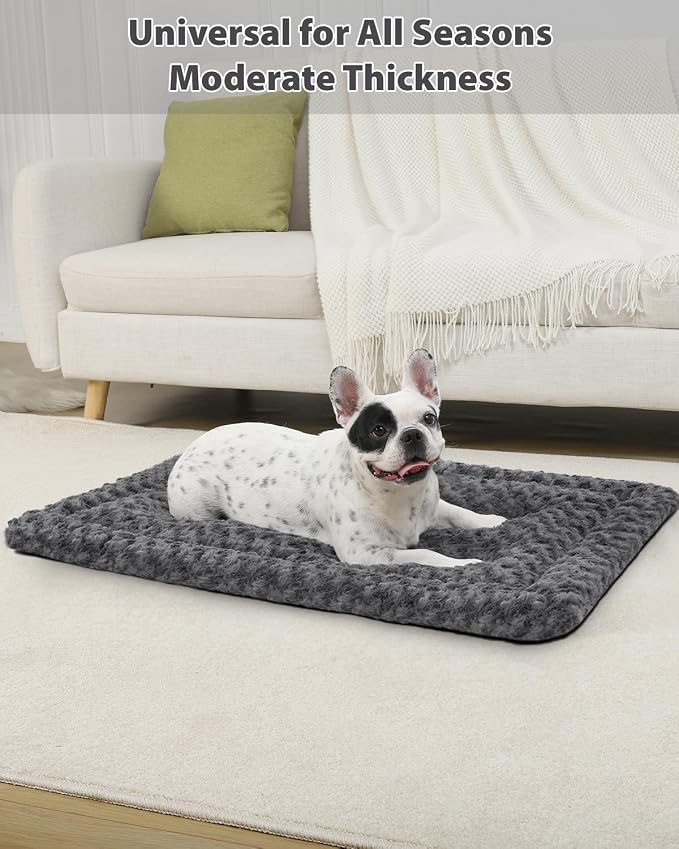 Washable Dog Bed Mat Crate Pad Soft Fluffy Pet Kennel Beds Dog Sleeping Mattress for Large Jumbo Medium Small Dogs, 48 x 30 Inch, Gray (Pack of 2)