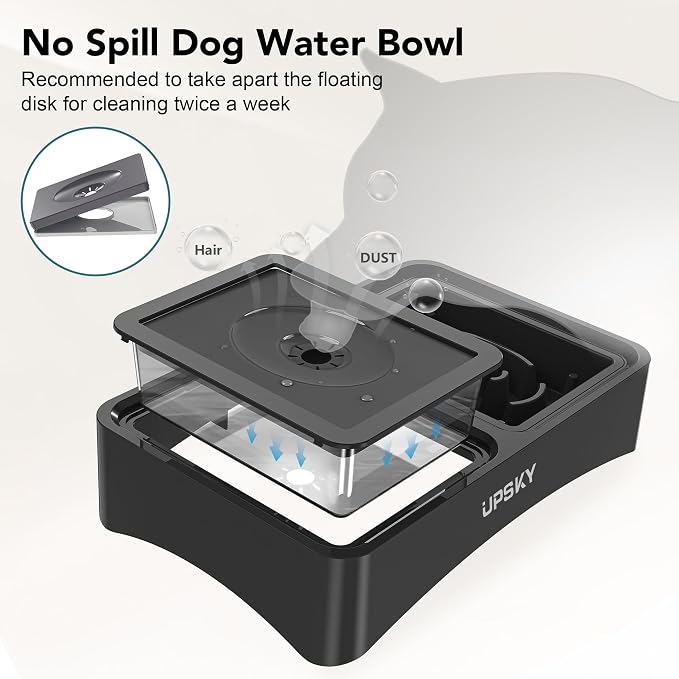 UPSKY 2-in-1 Elevated Dog Bowls Set with 4 Height Adjustable Stand, Balck | No Spill Water Bowl, Slow Food Bowl, No-Splash, Anti-Slip, Dishwasher Safe, Folding Design, Suitable for Small Medium Dogs