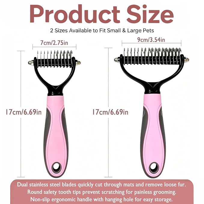 Pet Grooming Brush - Double-Sided Dematting Comb & Deshedding Tool for Dogs and Cats, Effortless Hair Removal, Ideal for Long-Haired Breeds, Reduce Shedding (1, Blue, Small)