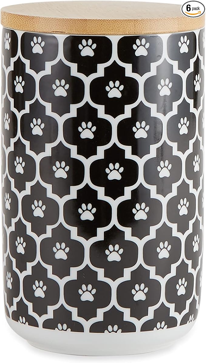 Bone Dry Lattice Collection Pet Bowl & Canister, Treat Canister, 4x6.5 inches, Black (Pack of 6)