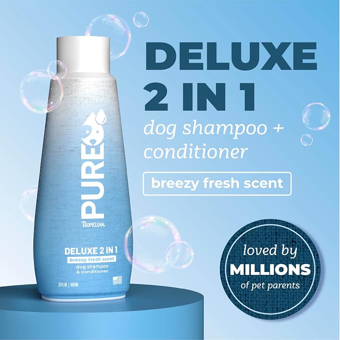 TropiClean Pure 2-in-1 Dog Shampoo and Conditioner, Reduces Tangles & Softens Coat, Fruity Fresh Scent, Made in the USA, Safe for Puppies, 20oz. (Pack of 2)